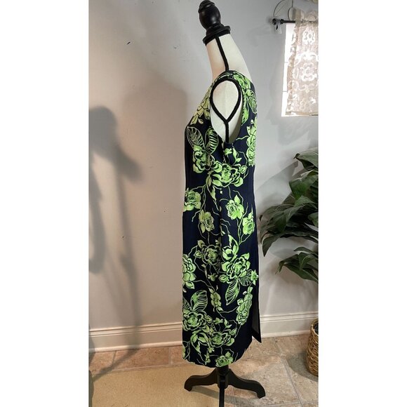 Maya Brooke Womens Size 8 Floral Print Dress Navy & Green Polyester/Spandex - Picture 3 of 12
